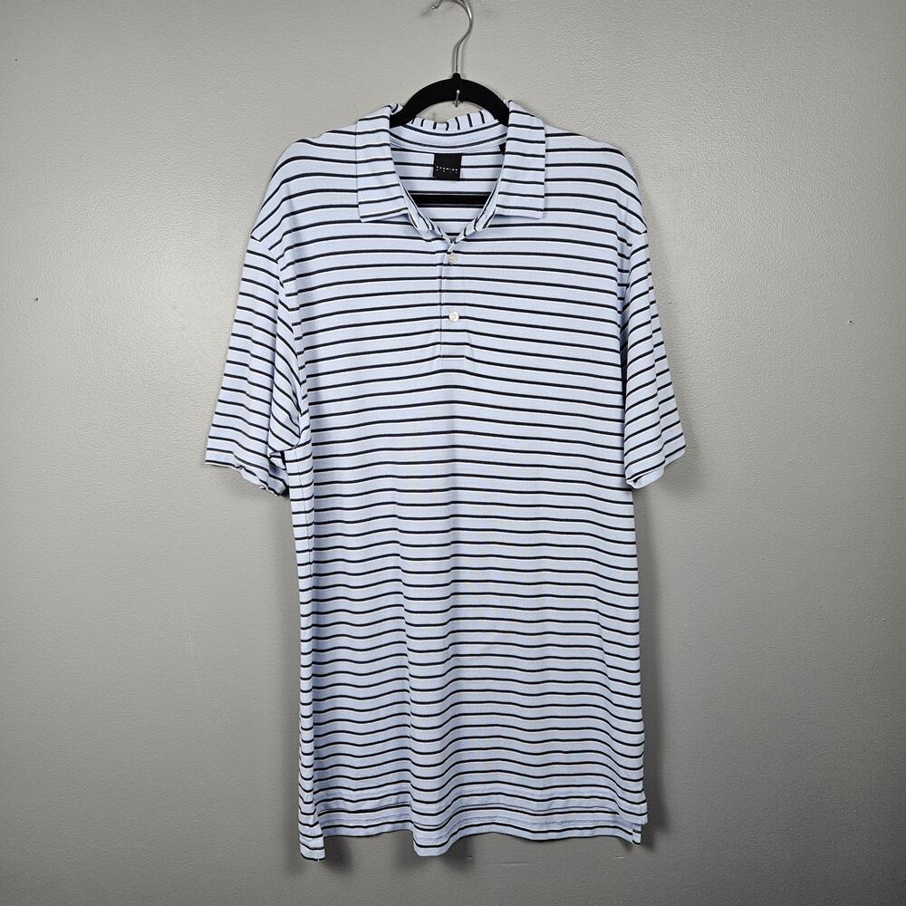 Dunning Golf Mens XL Polo Short Sleeve Performance Stretch Striped Blue‎ Navy